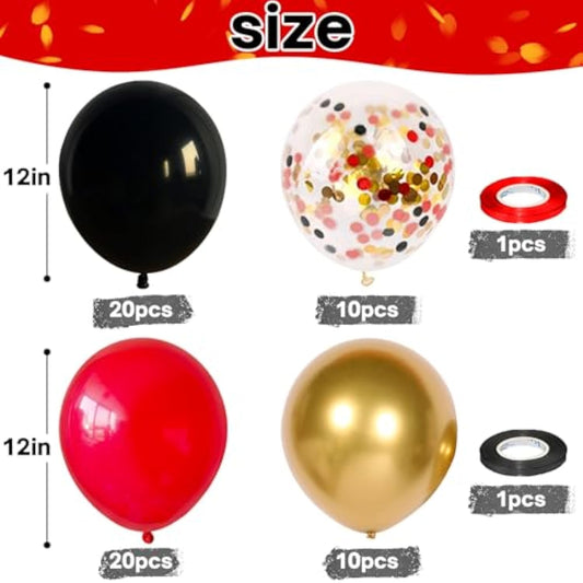 Red And Black Balloon, 60 Packs 12 Inch Red Black And Gold Balloon, Black Red Balloons For Casino Theme Party Decorations Graduation New Year Party Birthday Decorations