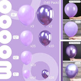 Purple Balloons, 142 Pcs Lilac And Metallic Purple Balloons Different Sizes Pack Of 18 Inch 12 Inch 10 Inch 5 Inch For Balloon Garland Balloon Arch As Birthday Decorations, Party Decorations