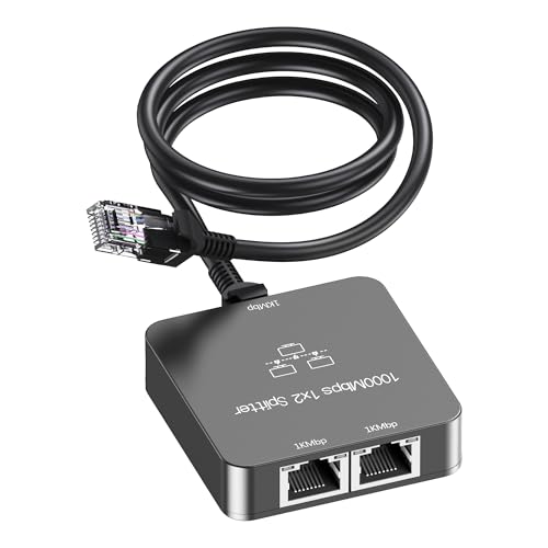 Ethernet Splitter 1 To 2 With Ethernet Cable, Gigabit Rj45 Internet Splitter Adapter 1000Mbps High Speed For Cat 5/5E/6/7/8 Cable,Grey