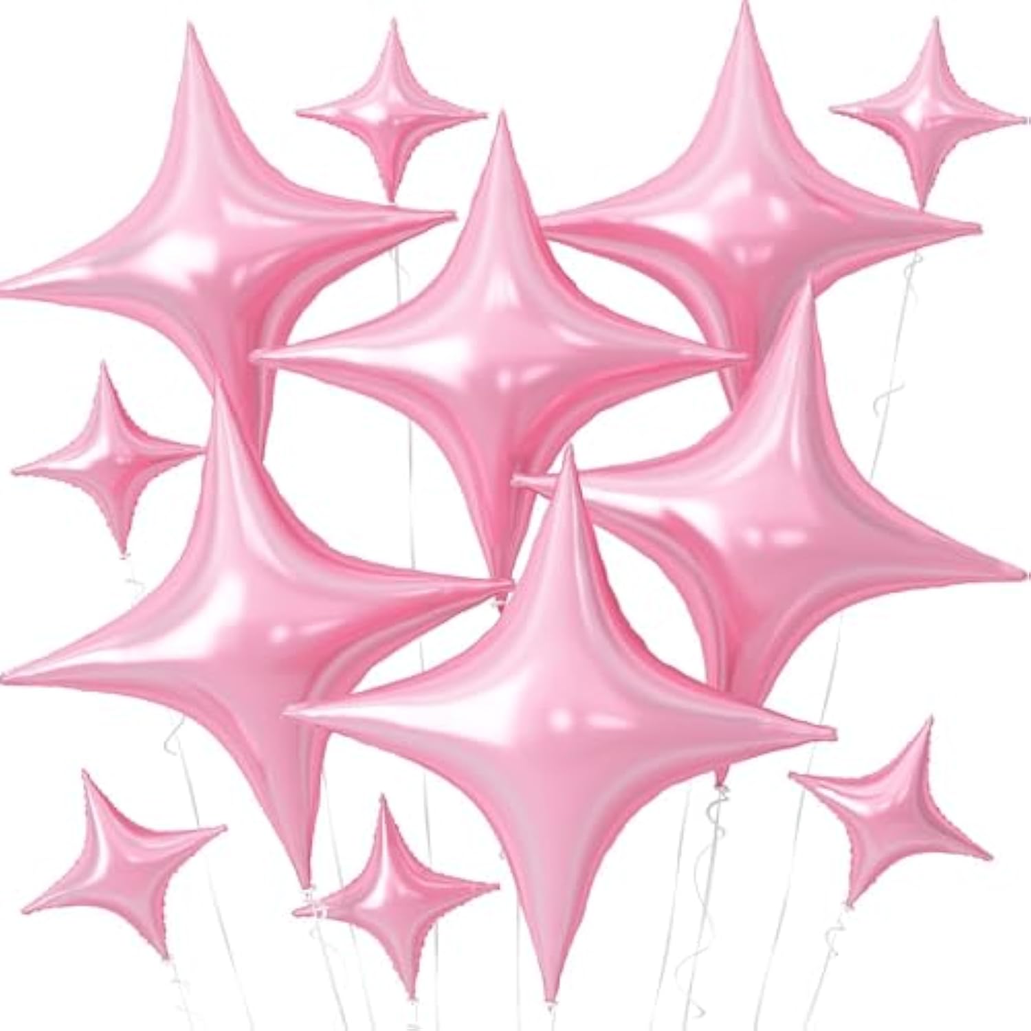 Pink Star Balloons,12Pcs Four Angle Star Foil Balloons,26Inch And 10Inch Pink Quadrangle Helium Polyester Film Balloon For Birthday Anniversary Baby Shower Wedding Party Decorations