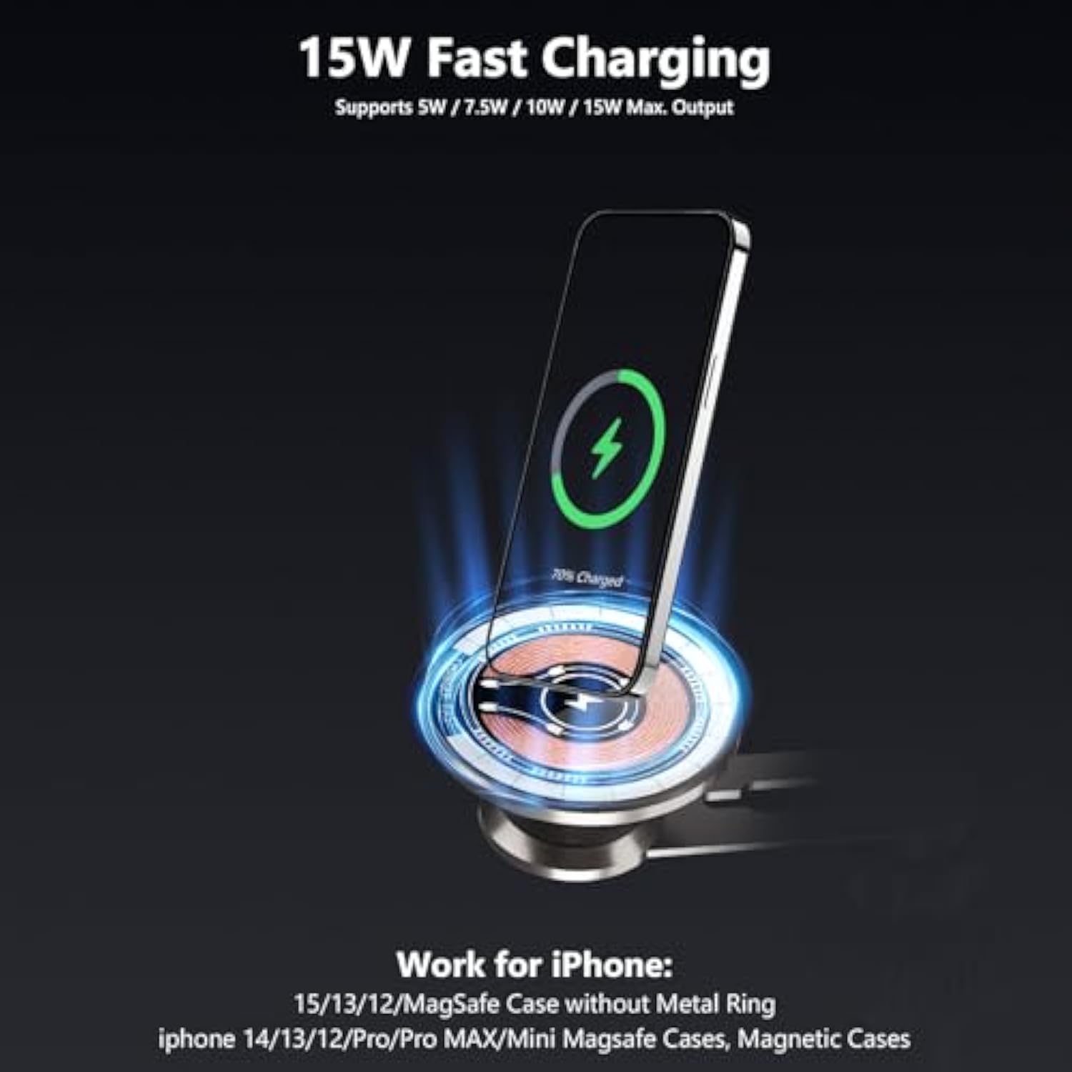 For 15W Magsafe Car Airvent Charger, 360° Rotatable, 15W Fast Magsafe Car Charger, Hands Free Magnetic Car Phone Holder For Iphone 16 Pro Max Plus/Iphone 15/14/13/12 Pro Max Plus, Black