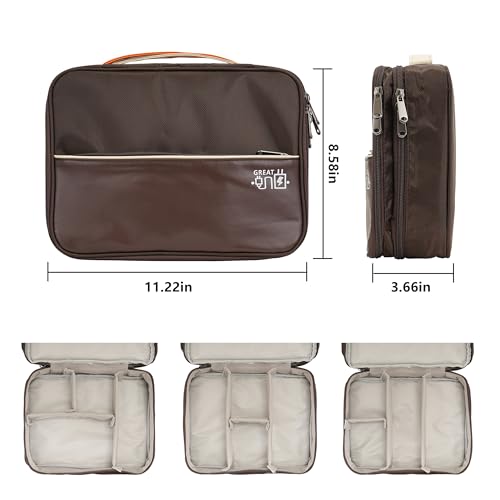 Electronics Accessories Organizer Bag, Waterproof Double Layertravel Cable Organizer Case For Cords, Charger, Power Bank,Hard Drive, Mouse -Shockproof Tech Storage Pouch (Classic-Two Layers-Brown)
