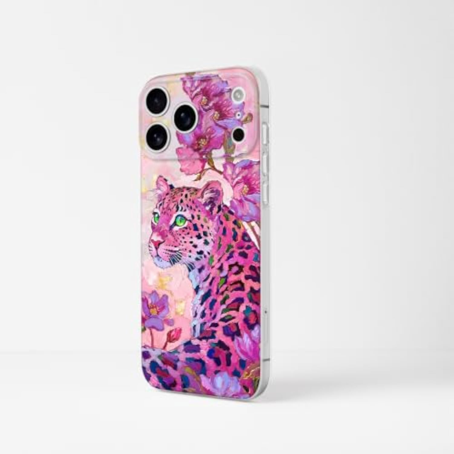 Cute Pink Leopard Oil Painting Pattern Phone Case for iPhone 17 Pro Max, Soft Clear TPU Slim Shockproof Cover for Women Girls