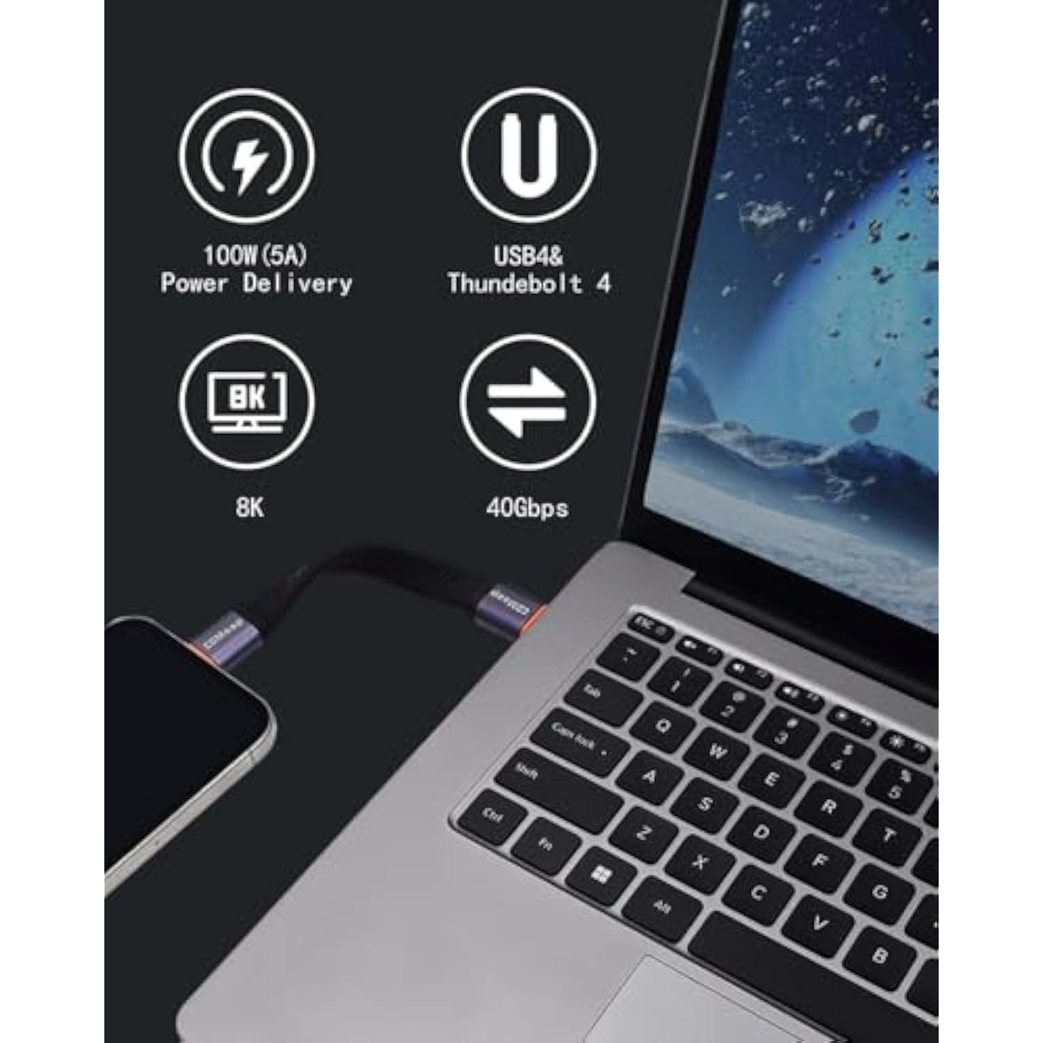 Short Usb C Cable, 40Gbps Usb4 4 Inch Support 100W Pd Fast Charging, 8K Display, Thunderbolt 4/3 Interface, Flat Usb C To Usb C For Steam Deck, Rog Ally, Laptop, Tablet, Phone (2-Pack