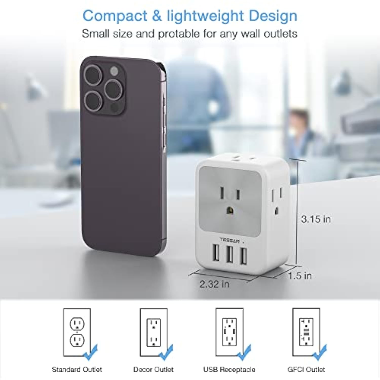 Multi Plug Outlet Splitter With Usb, 4 Electrical Outlet Extender Surge Protector With 3 Usb Wall Charger Blocks, Multiple Plug Expander Box For Home Office Dorm Room Essentials