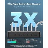 6-Port Pd Charging Station For Multiple Devices, 20W Pd Usb C Fast Charging For Lphone 14/13/12,6 Short Cables Included, 2 In 1 Holder,For Phones,Tablets And Others,Black