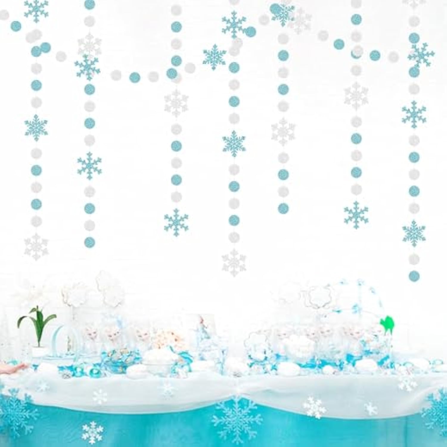 Snowflake-Snow Teal-Silver Christmas Party-Decorations Garland - 58Ft White Winter Wonderland Frozen Hanging Paper Streamers Banner,Birthday Wedding Baby Bridal Shower New Year Supplies Decor