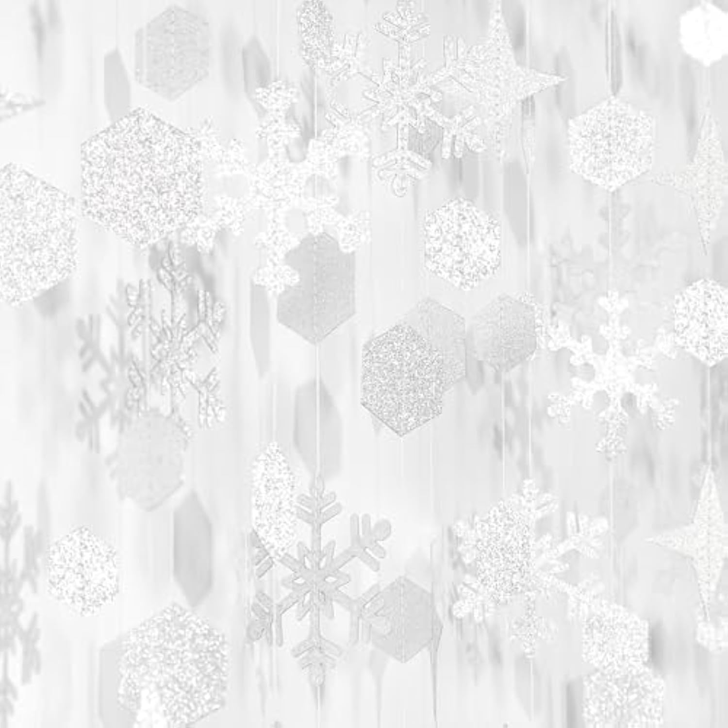 Snowflake-Snow White-Silver Christmas Party-Decorations Streamers - 52Ft White Winter Wonderland Frozen Hanging Paper Garland Banner,Birthday Wedding Baby Shower New Year Supplies Decor