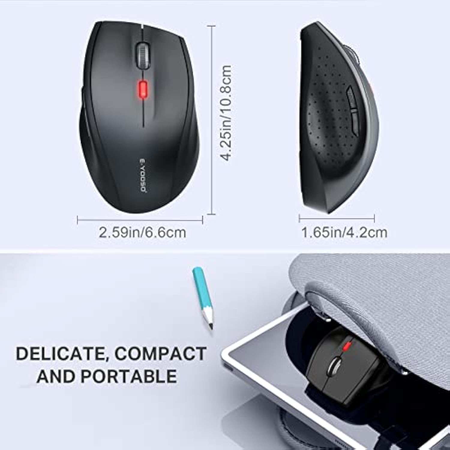 Bluetooth Wireless Mouse, 3 Modes Bluetooth 5.0 & 3.0 Mouse 2.4Ghz Ergonomic W