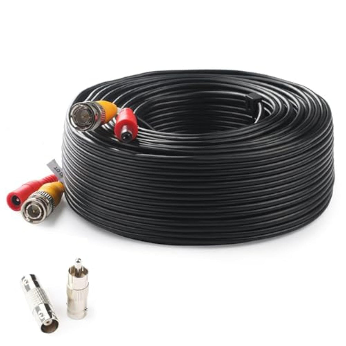 100Ft 30M Bnc Cable Security Camera Wire Cord With Bnc Connectors And Rca Adapters Video Power Cable For Cctv Camera Surveillance Kit And Security Camera System,Black