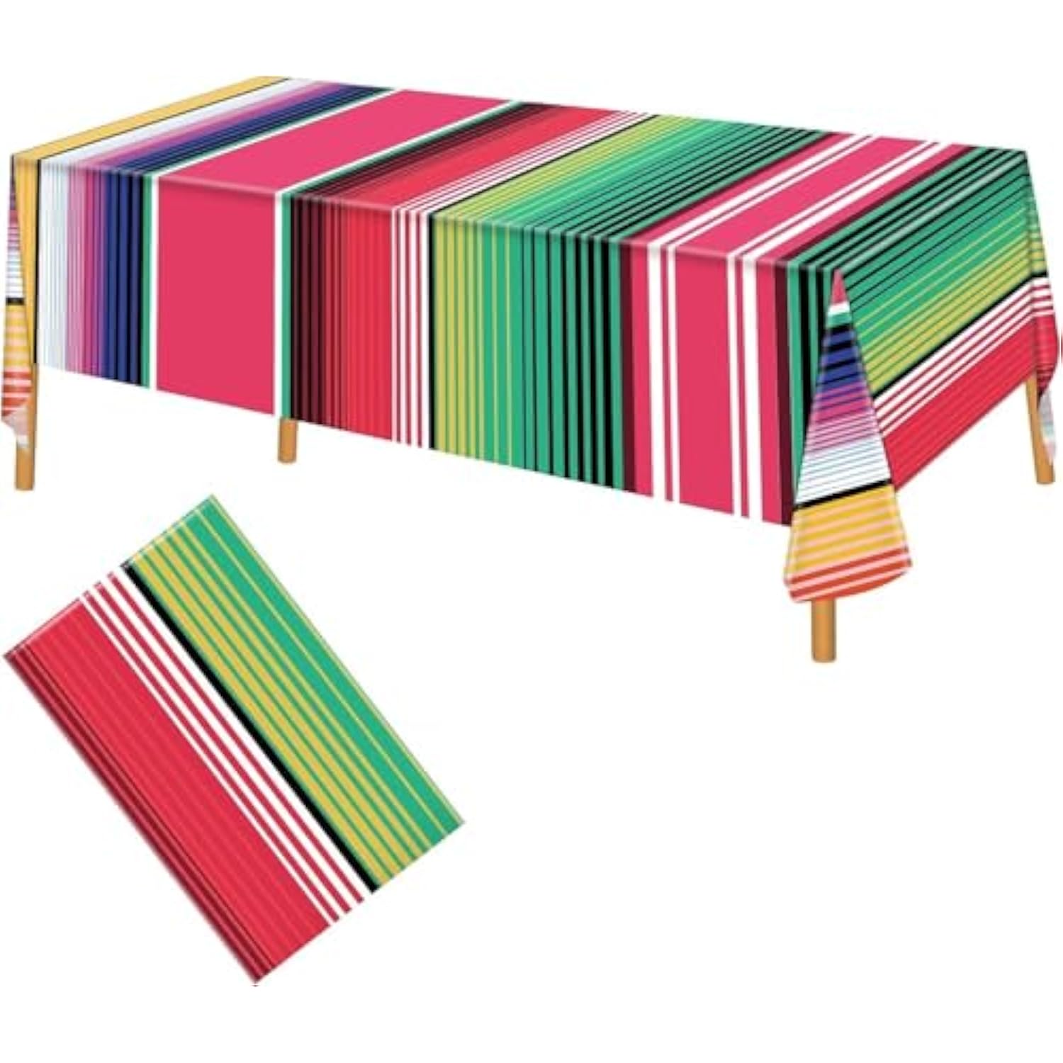 Disposable Plastic Mexican Serape Tablecloths, 54 X 108 Inch Mexican Striped Party Table Cover For Wedding Birthday Decorations Outdoor Indoor Party Supplies