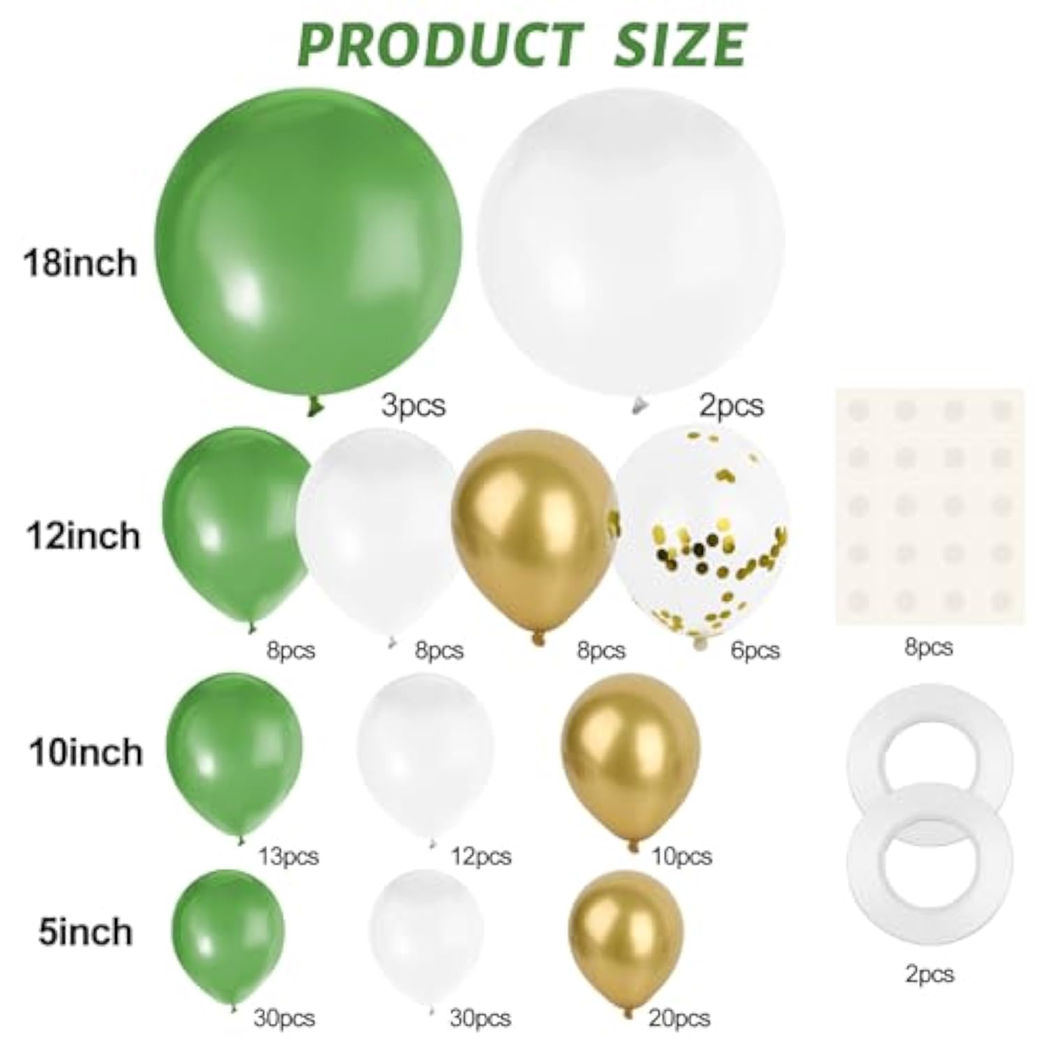 Sage Green Balloon Garland Kit, 150Pcs Arch Kit Different Sizes Latex Balloons Gold Olive Green Confetti Metallic Balloons For Jungle Family Reunion Woodland Theme Party St. Patrick'S Day D