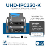 Hdmi Over Ethernet Extender Via Cat6/7-4K@60Hz Up To 230 Ft Hdmi 2.0 & Hdcp 2.2 Compliant - 18Gbps Video Bandwidth With Hdr 10 Power Over Cable - 1 Year (Uhd-Ipc230-K)