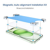amFilm 3 Pack Magnetic OneTouch Compatible with iPhone 15 Plus 6.7" Screen Protector Tempered Glass with Magnetic Auto-Alignment Kit, Bubble Free, 9H Hardness, Case Friendly,Anti-Scratch(Magnetic &