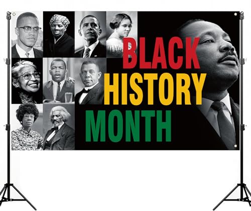Black History Month Photo Booth Backdrop Martin Luther King African American National Holiday Party Decorations February School Classroom Wall Decor (5.9×3.6ft)