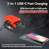 Usb Charger Adapter For Milwaukee 18V Battery, 2 Pack Fast Charging Adapter For M18 Battery With Usb Type-C Interface Dc 5V/3A, 9V/2.22A Pps 3.3V-11V/2A,12V/1.5A (Adapter Only)