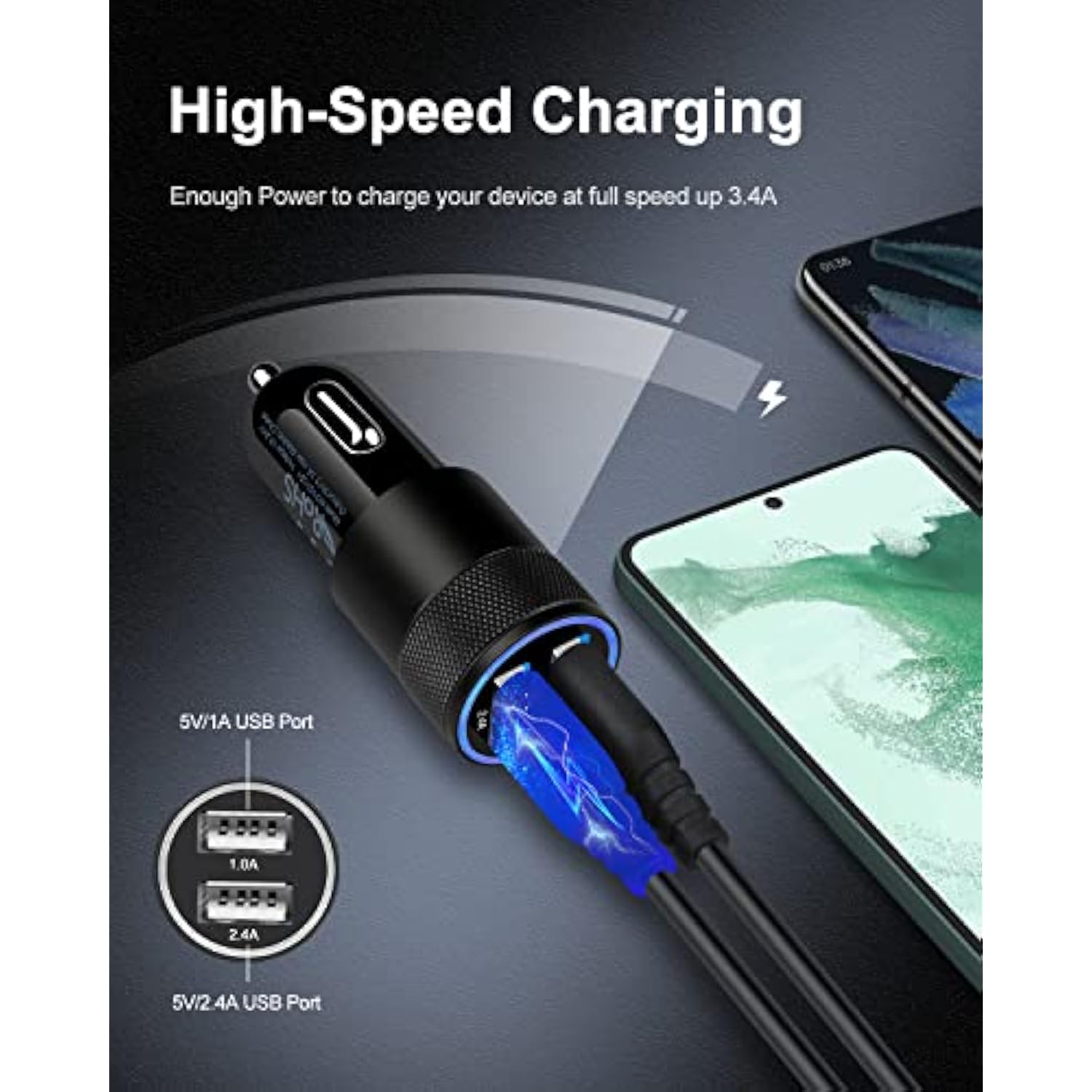 2-Pack Fast Charge Dual Port USB Car Charger for iPhone & Galaxy - 3.4A