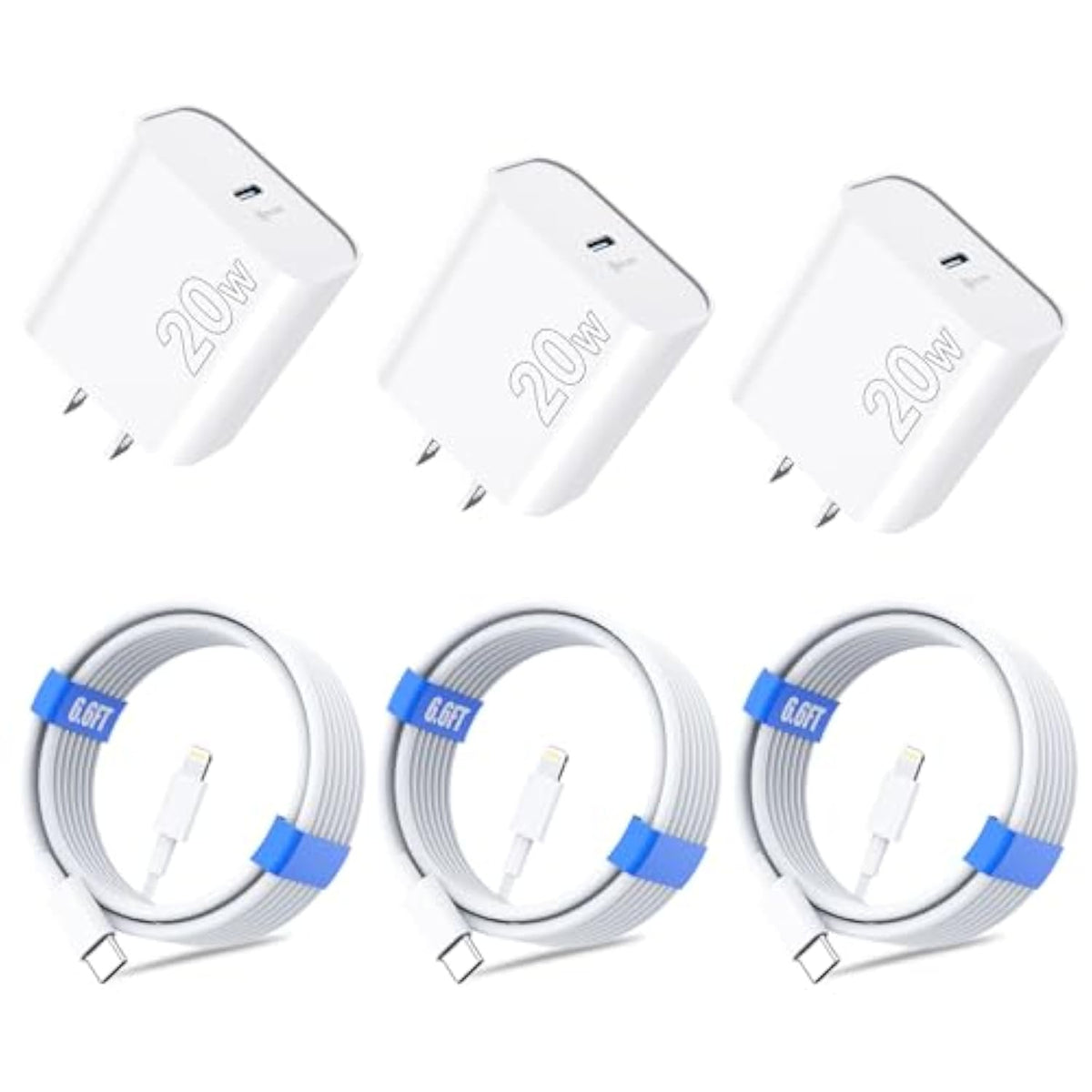 For Iphone 14 13 12 11 Charger Fast Charging [Mfi Certified], 3-Pack 20W Pd Usb C Wall Charger Block With 6.6Ft Usb C To Lightning Cable Compatible With Iphone 14 Pro Max/Pro/Plus/Mini/Ipad & More