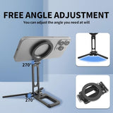 Magnetic Phone Tripod Stand 1/4" Screw Aluminum Mini Foldable Tripod for Cell Phone, Travel Essential Adjustable iPhone Stand for Desk/Handheld,