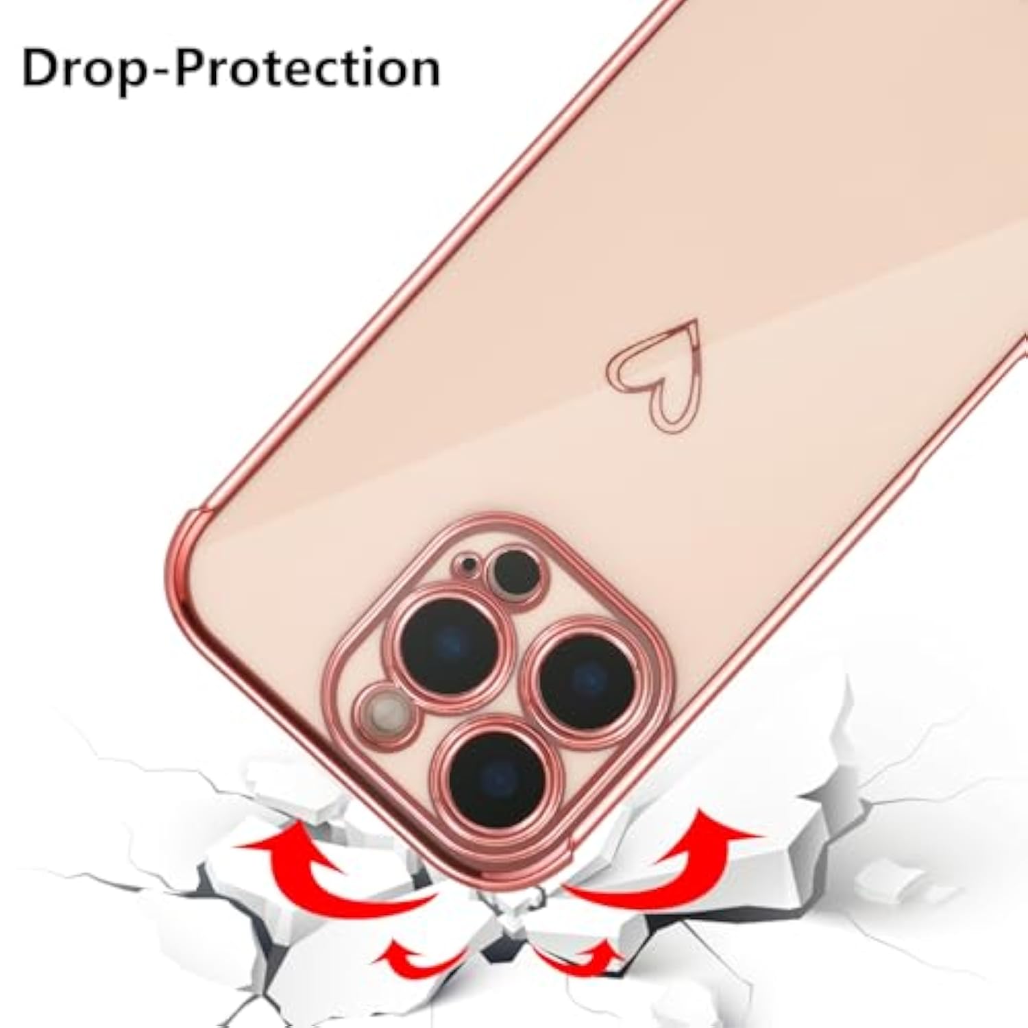 Designed For Iphone 16 Pro Case 6.3 Inch,Cute Plating Edge Love Hearts Pattern With Camera Lens Protection Phone Cover For Girls Women,Pink