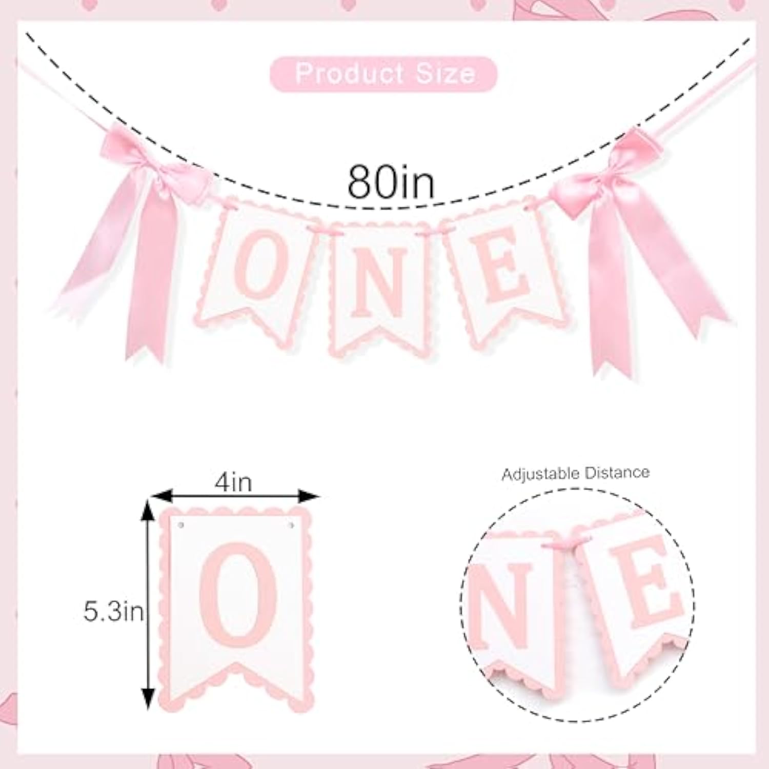 Bow First Birthday High Chair Banner - Pink Bow 1St Party Decoration,Coquette First High Chair Banner,Coquette One Birthday Photo Prop (Bow 1St)