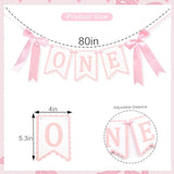 Bow First Birthday High Chair Banner - Pink Bow 1St Party Decoration,Coquette First High Chair Banner,Coquette One Birthday Photo Prop (Bow 1St)