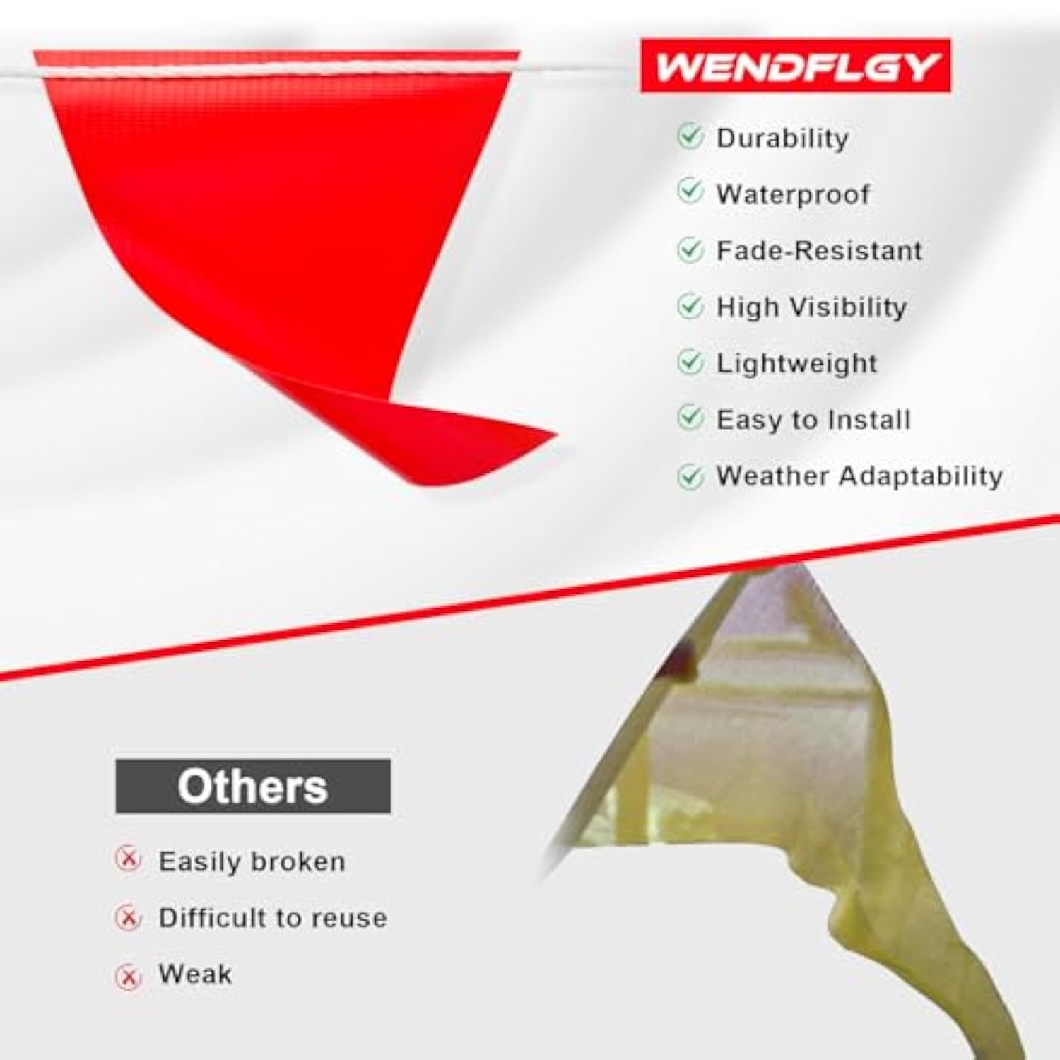 105Ft Safety Warning Pennant Banner Flags – Multipurpose Osha High Visibility Triangle Flags For Outside Fence, Roadwork, Party And Hazard Areas(Red,45Pcs,105Ft)