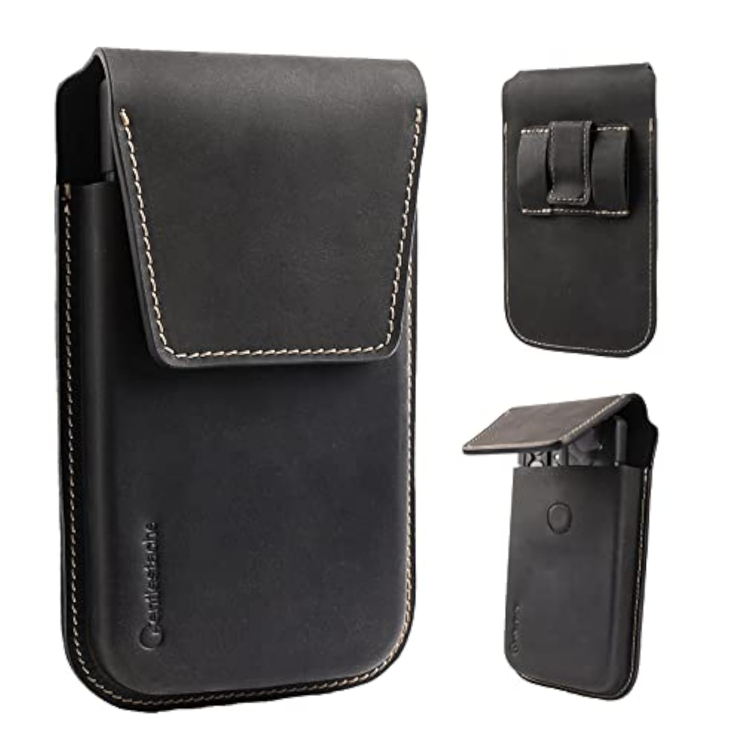 Leather Cell Phone Holster With Belt Clip, Flip Case For Iphone 14 13 Pro Max, Holder S22 Plus, Universal Pouch Large Phone,Black