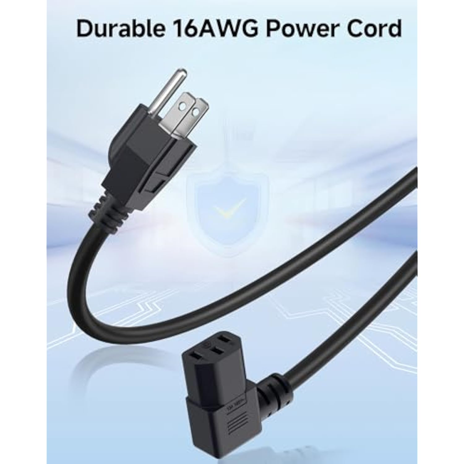 Cable Matters 2-Pack 16 AWG Right Angle Power Cord - 6ft, 90 Degree AC Power Cord Replacement, NEMA 5-15P to Angled IEC C13, Black