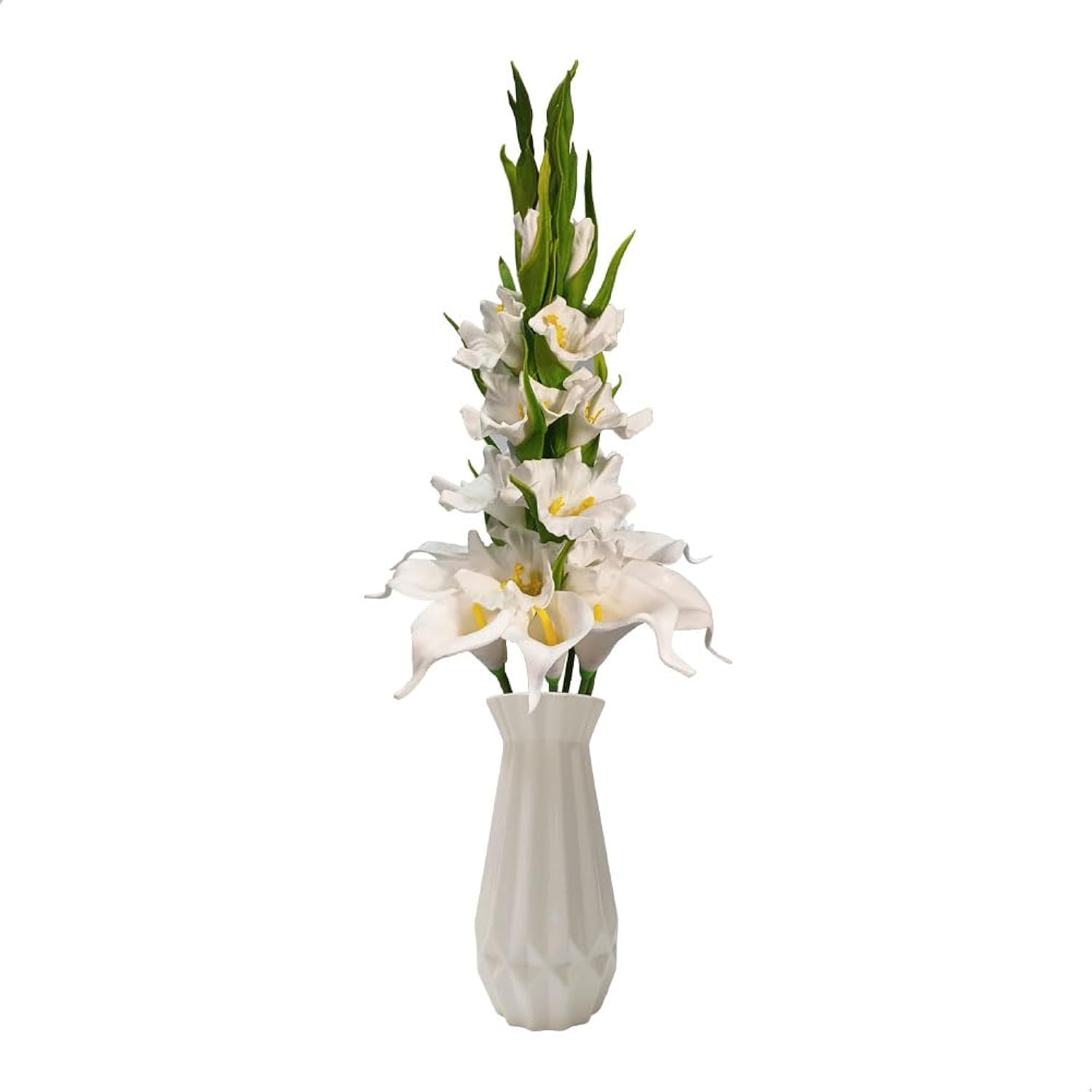 22" Artificial Flowers And Vase Set Indoor Home Decoration,Gladiolus And Zantedeschia Mixed Bouquet Faux Blossom, White Style Fake Flowers,Window Table Shelf Wedding Floral Party Home Decor
