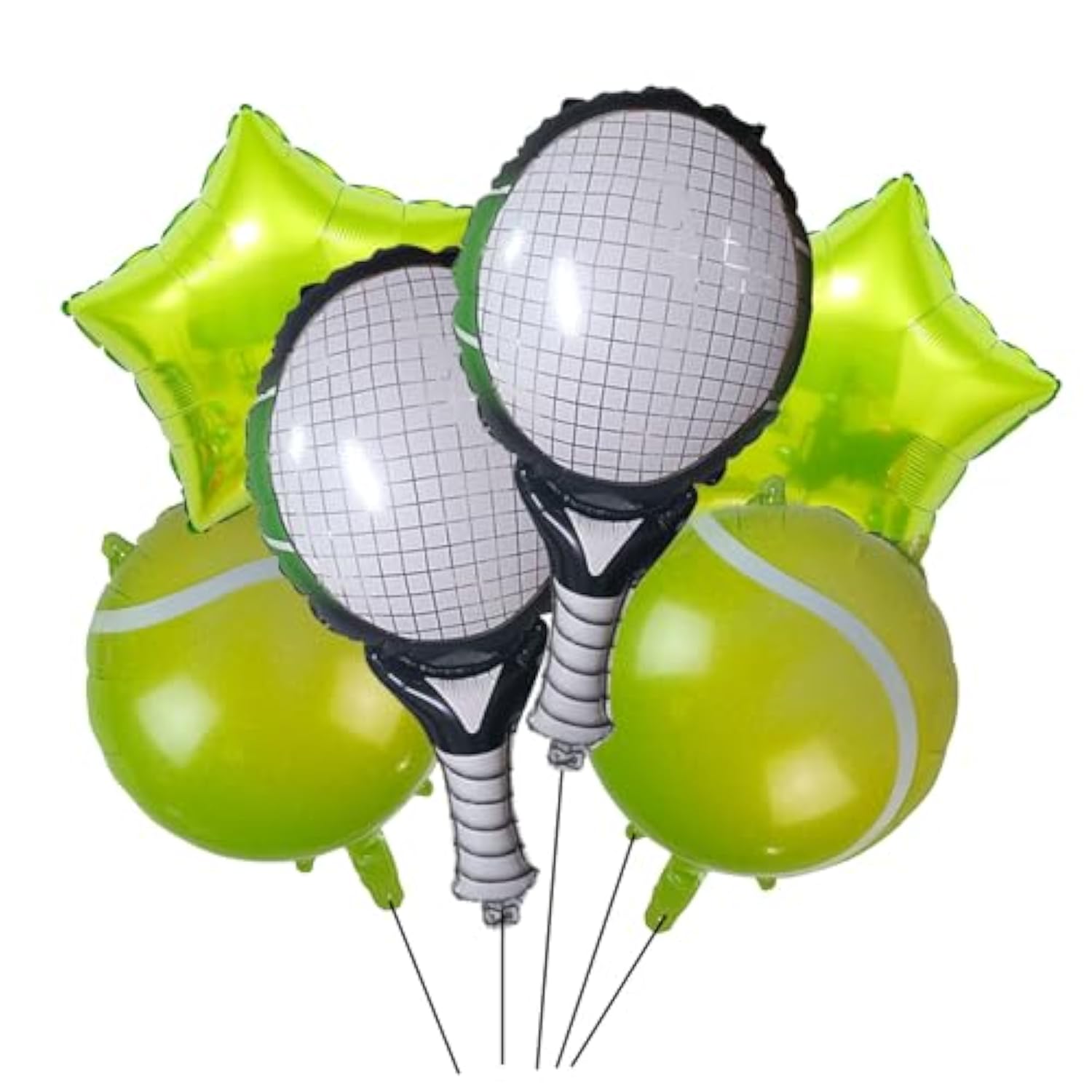 6Pcs Tennis Ball Foil Balloons Green Star Balloons Tennis Party Balloons For Sports Tennis Themed Party Decorations Supplies