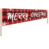 Large Merry Christmas Banner Buffalo Plaid Christmas Banner Huge Xmas Sign For Yard Garden Rustic Christmas Bunting For Outdoor Indoor Decorations (9.8 X 1.6 Feet)