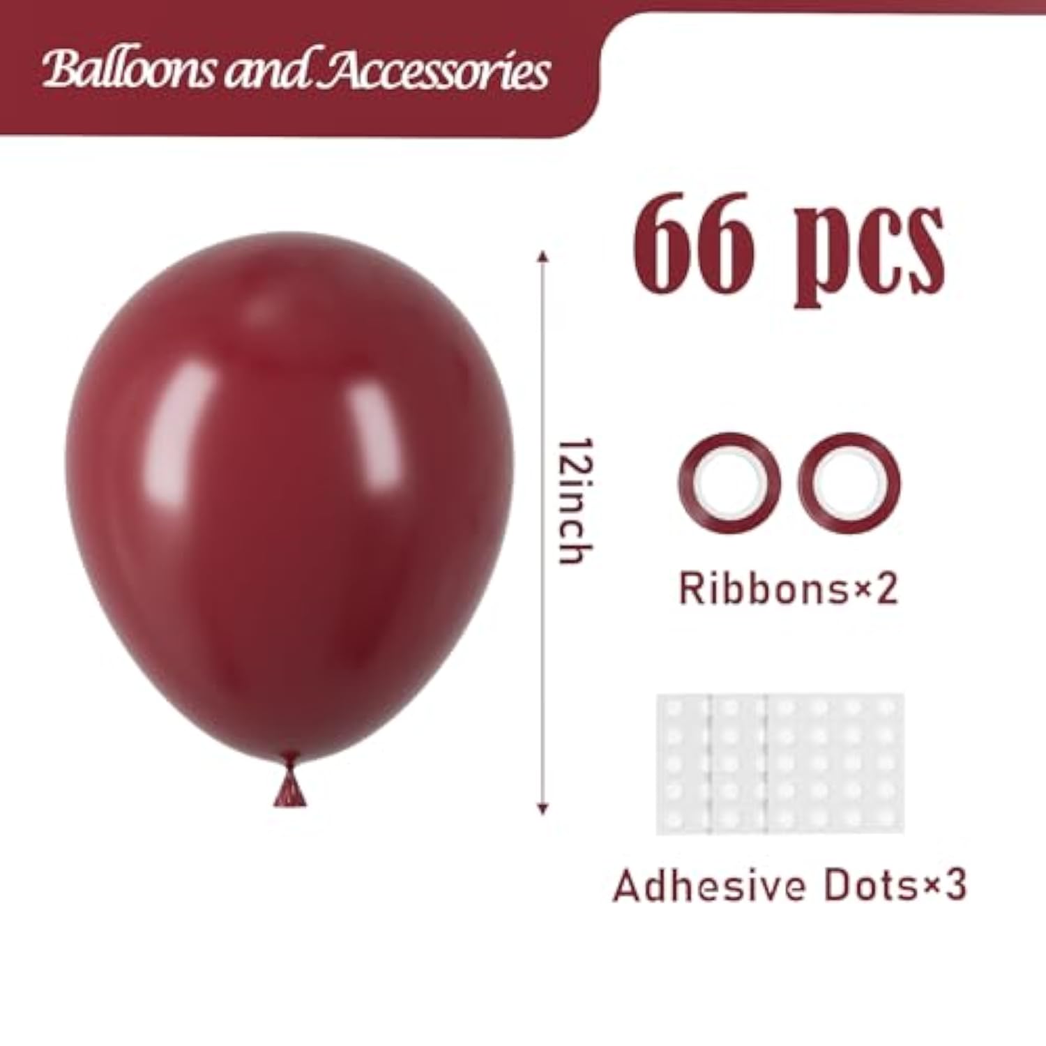 66 Pack 12 Inch Burgundy Maroon Latex Balloons for Fall Party Birthday Wedding Decor