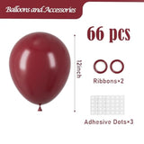 66 Pack 12 Inch Burgundy Maroon Latex Balloons for Fall Party Birthday Wedding Decor