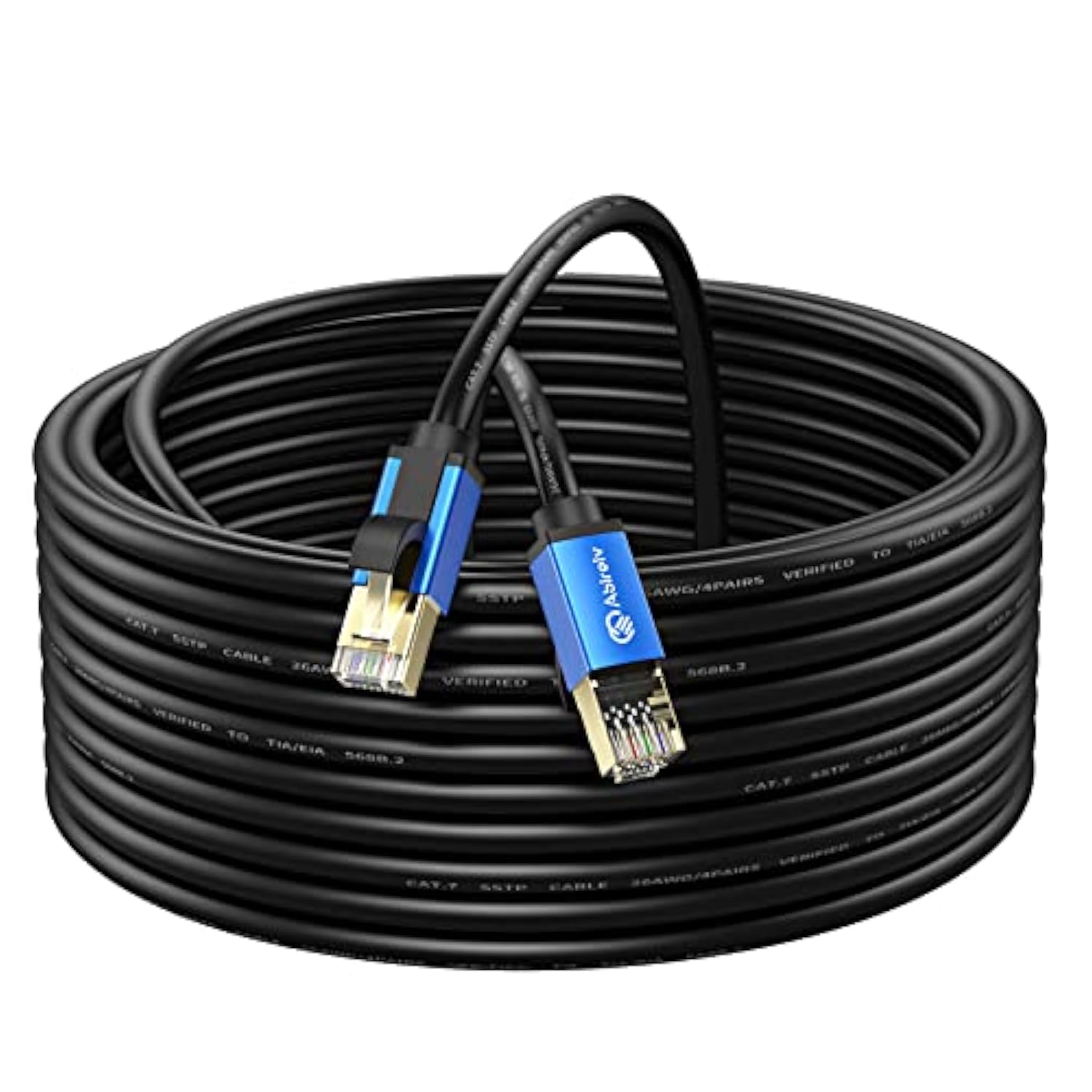 Cat7 Ethernet Cable 50Ft, Cat7 Outdoor Cable Triple Shielding Sstp 10Gbps 600M