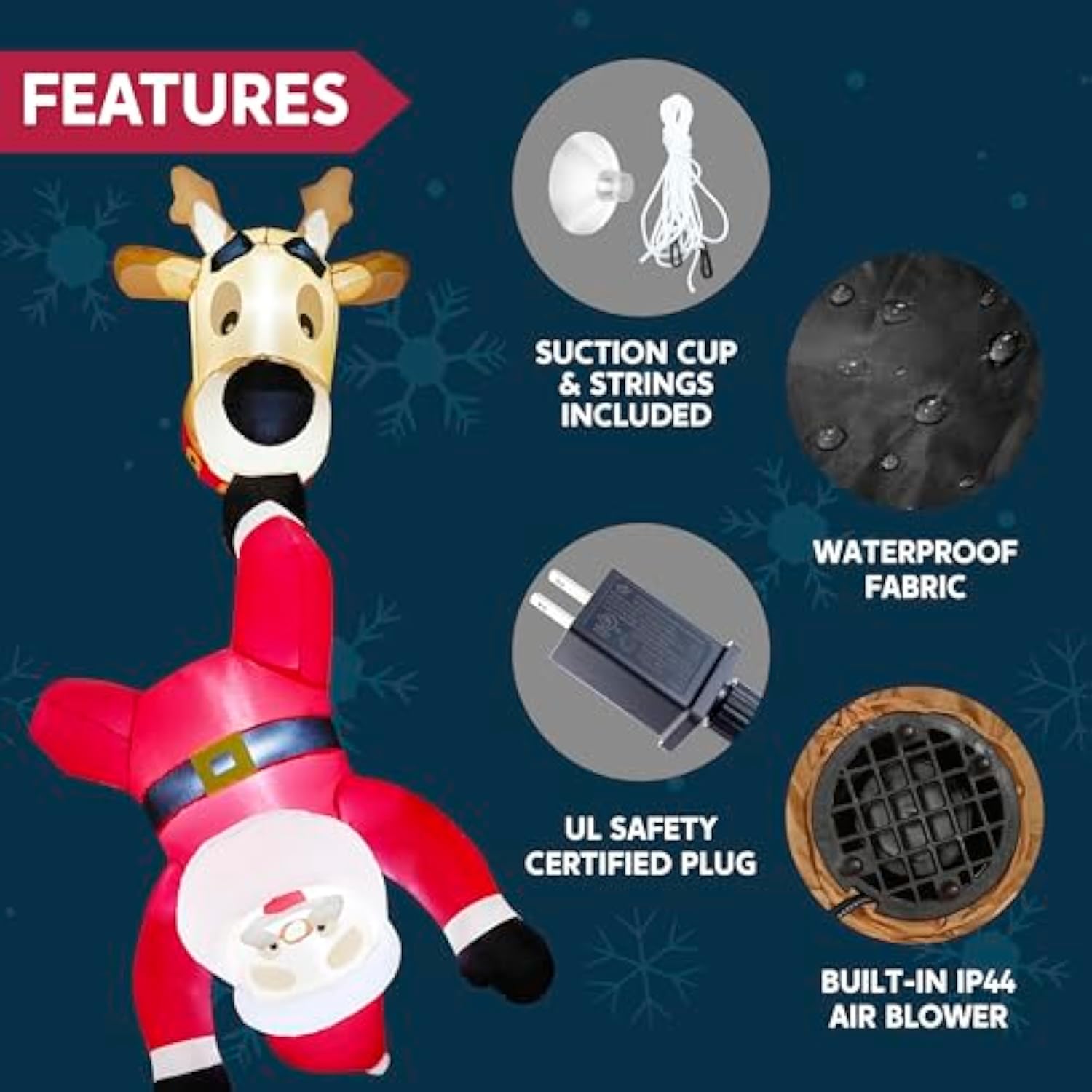 6 Ft Tall Christmas Inflatable Falling Santa With Reindeer Broke Out From Window, Blow Up Xmas Inflatables With Build-In