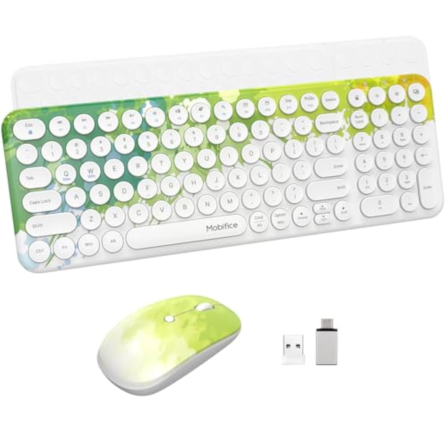 Wireless Keyboard And Mouse Combo 2.4Ghz Usb Ultra-Thin Cute Cordless Compact-Sized Silent Retro Computer Keyboard&Mouse Set For Office Pc Computer,Laptop,Windows,Mac,Microsoft,Tablets(Graffiti Green)