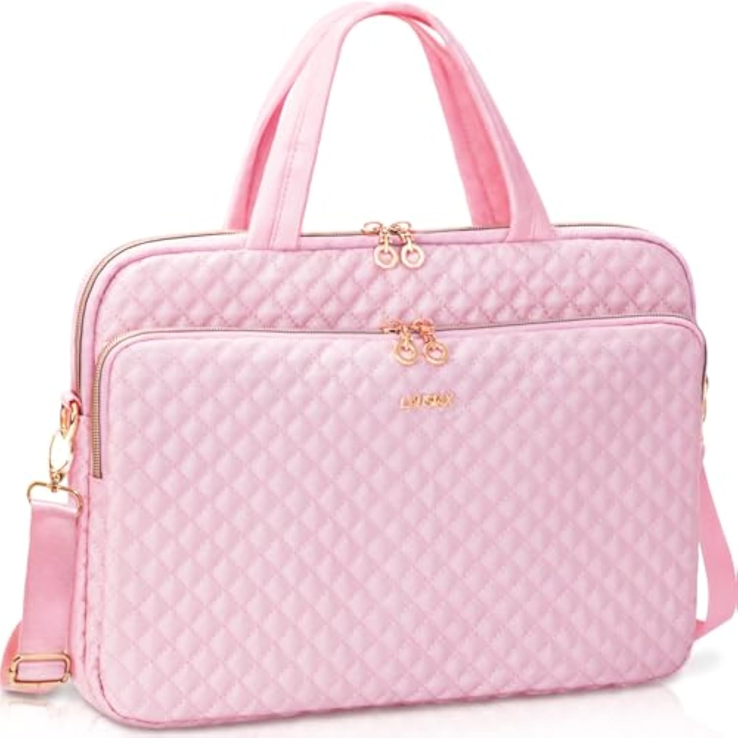 Laptop Case Bag Women Men Computer Sleeve Compatible With Macbook/Dell/Hp/Acer/Asus, Waterproof Shoulder Carrying Briefcase, Pink, 15.6-16 Inch