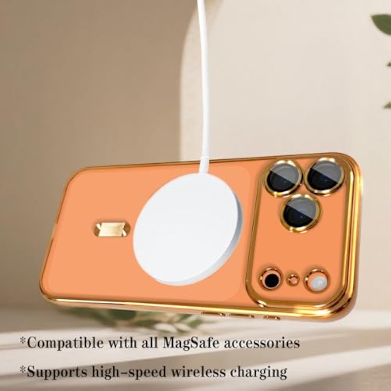 Clear Magnetic Case for iPhone 17 Pro Max - Gold, Compatible with MagSafe, Built-in Camera Lens Protector, Soft Slim Phone Case Cover for 6.9" iPhone 17 Pro Max