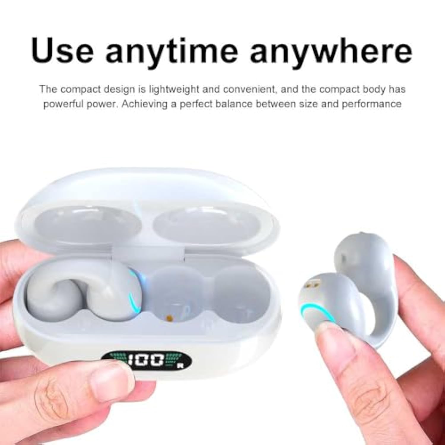 Clip-On Open Ear Headphones Wireless Bluetooth 5.3 Earbuds With Earhooks 80 Ho