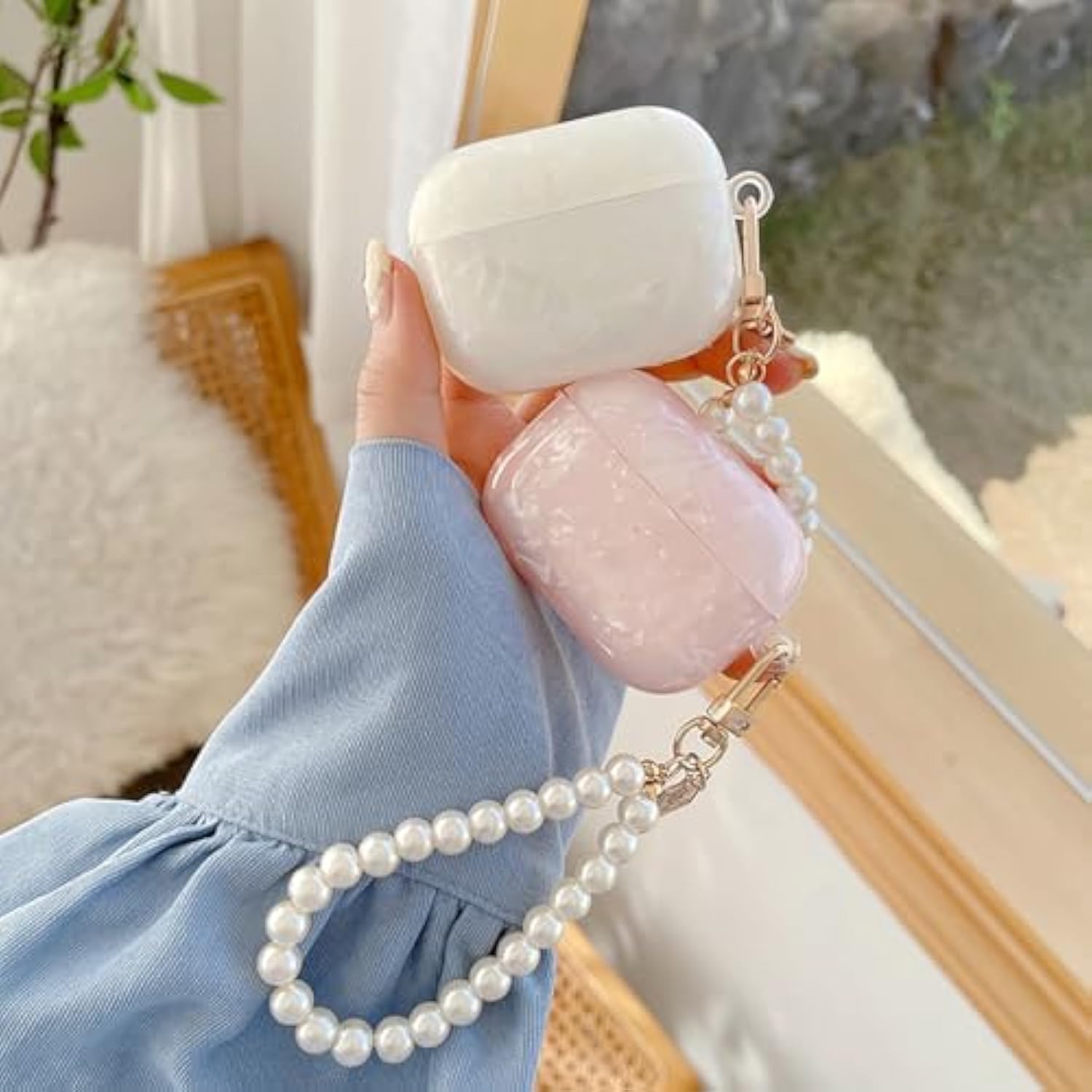 For Cute Glitter Airpods 4 Case 2024 With Cleaner Pen, Shell Pattern Apple Airpods Ipod 4Th Generation Case Cover Protective Skin Girl Women With Luxury Pearl Keychain, Pink