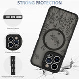 Magnetic Case For Iphone 15 Pro [Compatible With Magsafe] Cute Black Flower Floral For Women Girls Soft Tpu Bumper Hard Pc Back Anti-Fall Shockproof Protective Slim Cover
