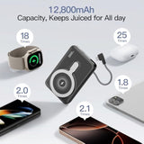 2025 Updated M3 Ultra Slim 0.4'' Wireless Power Bank, 12800Mah Magnetic Portable Charger With Built In Cable And Strap, Led Battery Pack Travel Essentials For Iphone 16/15/14/13/12/Pro/Pro Max Andriod