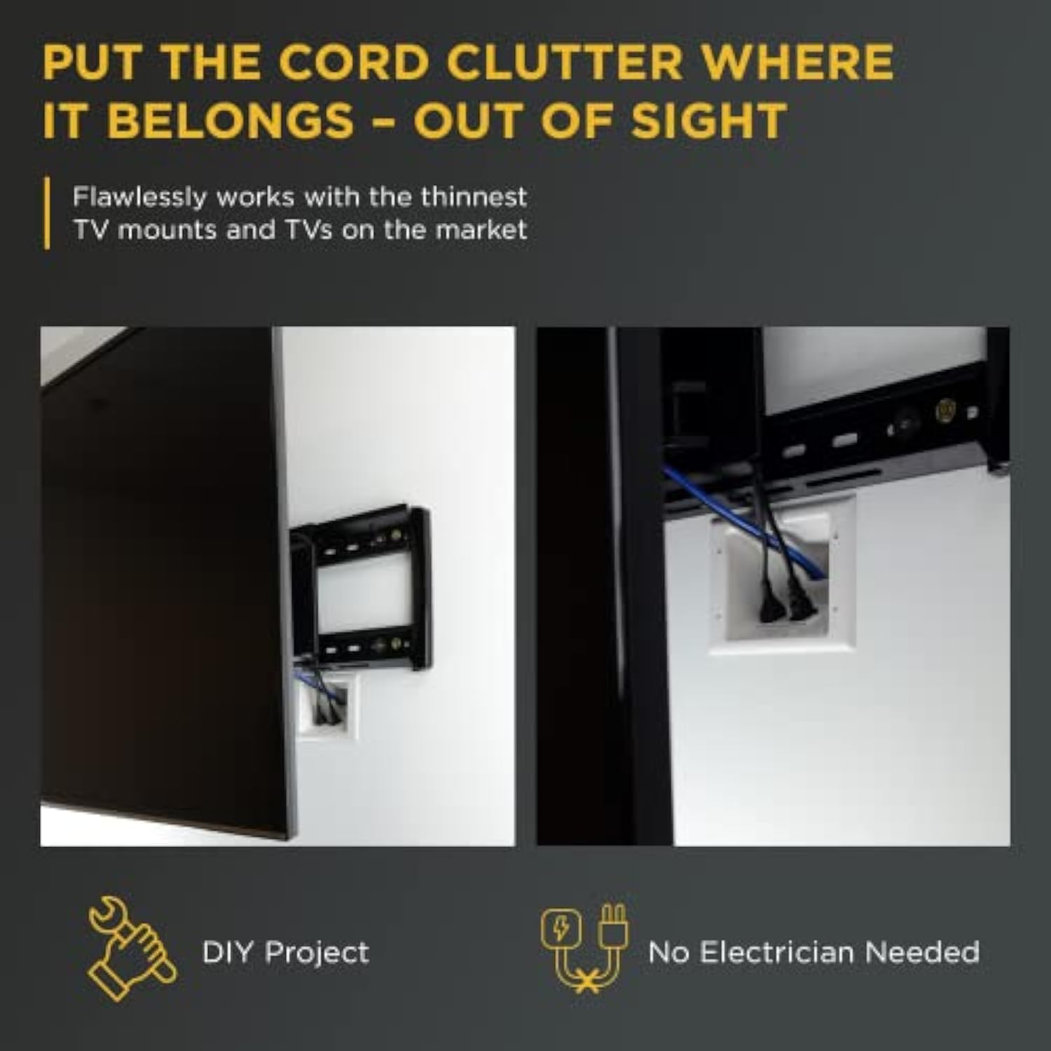 Datacomm Recessed Low Voltage Cable Plate with Recessed Power Kit - White - DATACOMM RECSSD CBL PLTE REMLDNG KT ELEC OTLT WHT (45-0021-WH-KIT)
