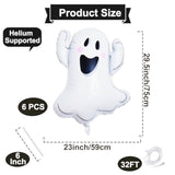 6Pcs 28" Halloween Ghost Foil Balloons - Large Spooky Party Decorations for Indoor/Outdoor
