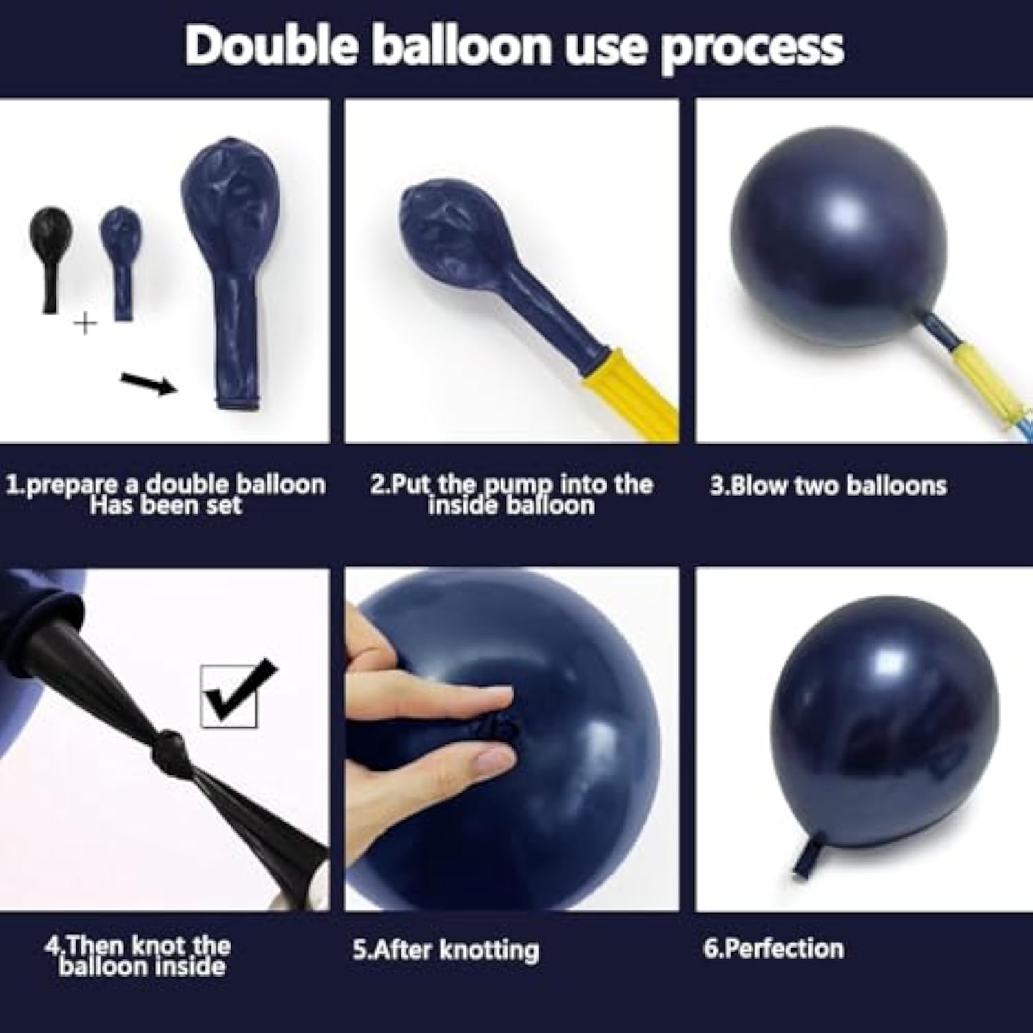 Navy Blue & Gold Balloon Arch Kit – Double Stuffed Balloons for Parties, Showers and Weddings