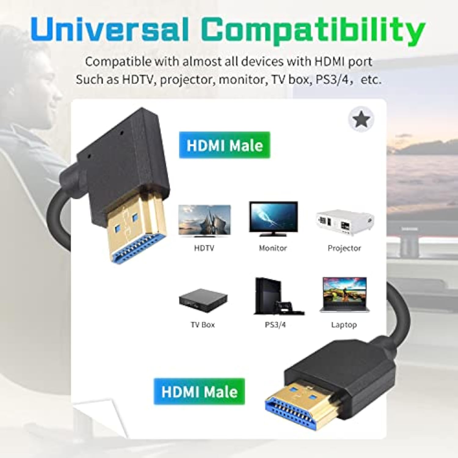 8K Coiled Hdmi Cable, 48Gbps Hdmi Coiled, Extreme Thin Right Angled Hdmi Male