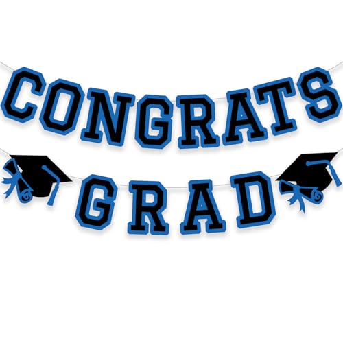 Congrats Grad Banner Graduation Party Banner Decoration Hanging Garland High School College Backdrop Supplies Blue