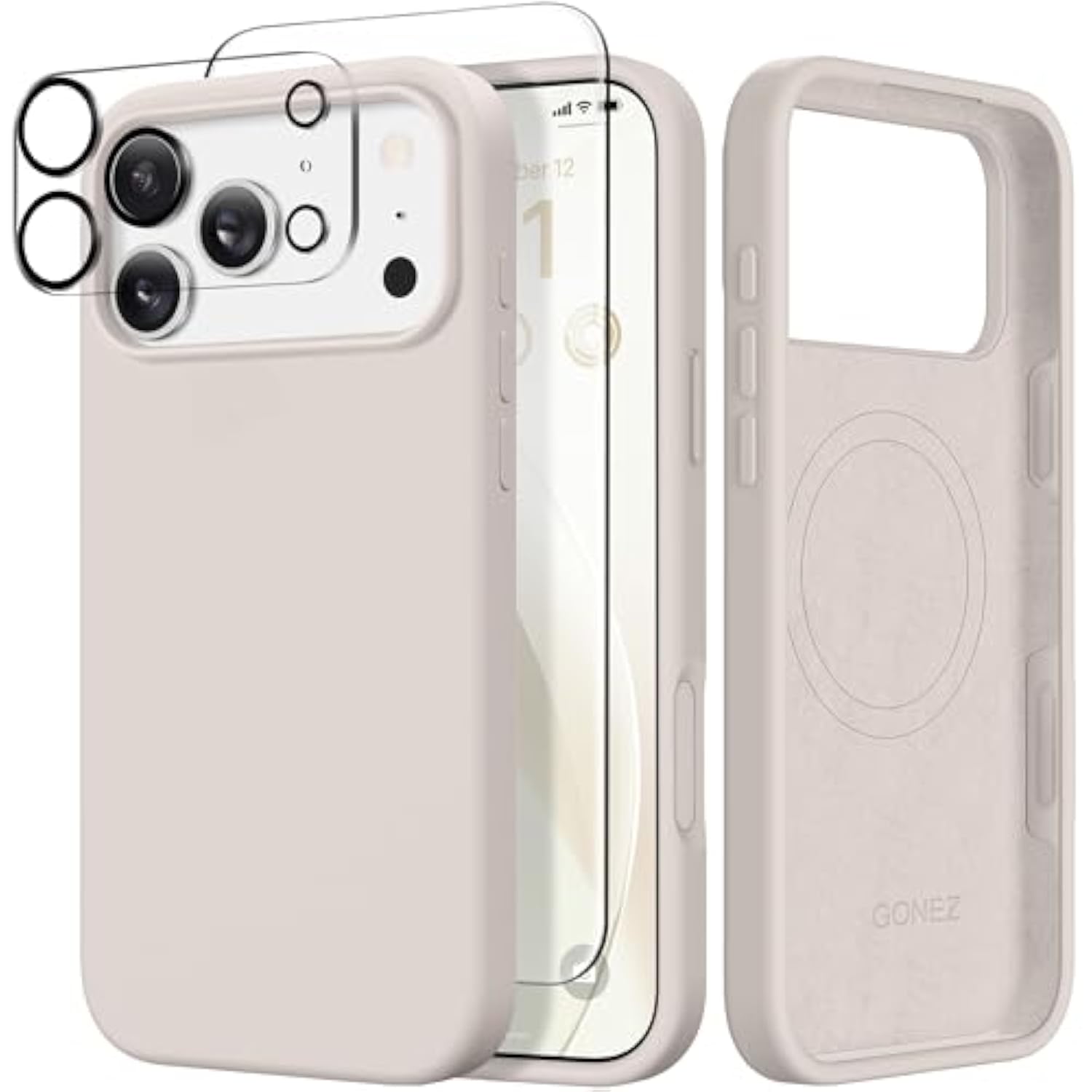 Magnetic For Iphone 17 Pro Max Case, Compatible With Magsafe, [Screen Protector + Camera Lens Protector], Liquid Silicone Anti-Scratch Shockproof Protective Phone Case 6.9 Inch, Stone