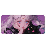 Cat Game Pink Mouse Pad Anime Girl Large Table Mat, 31.5X11.8 Inch Mouse Pad Extended Non-Slip Rubber Backed Keyboard Pad With Stitched Edges For Gaming|Home Office (Cat Girl1)